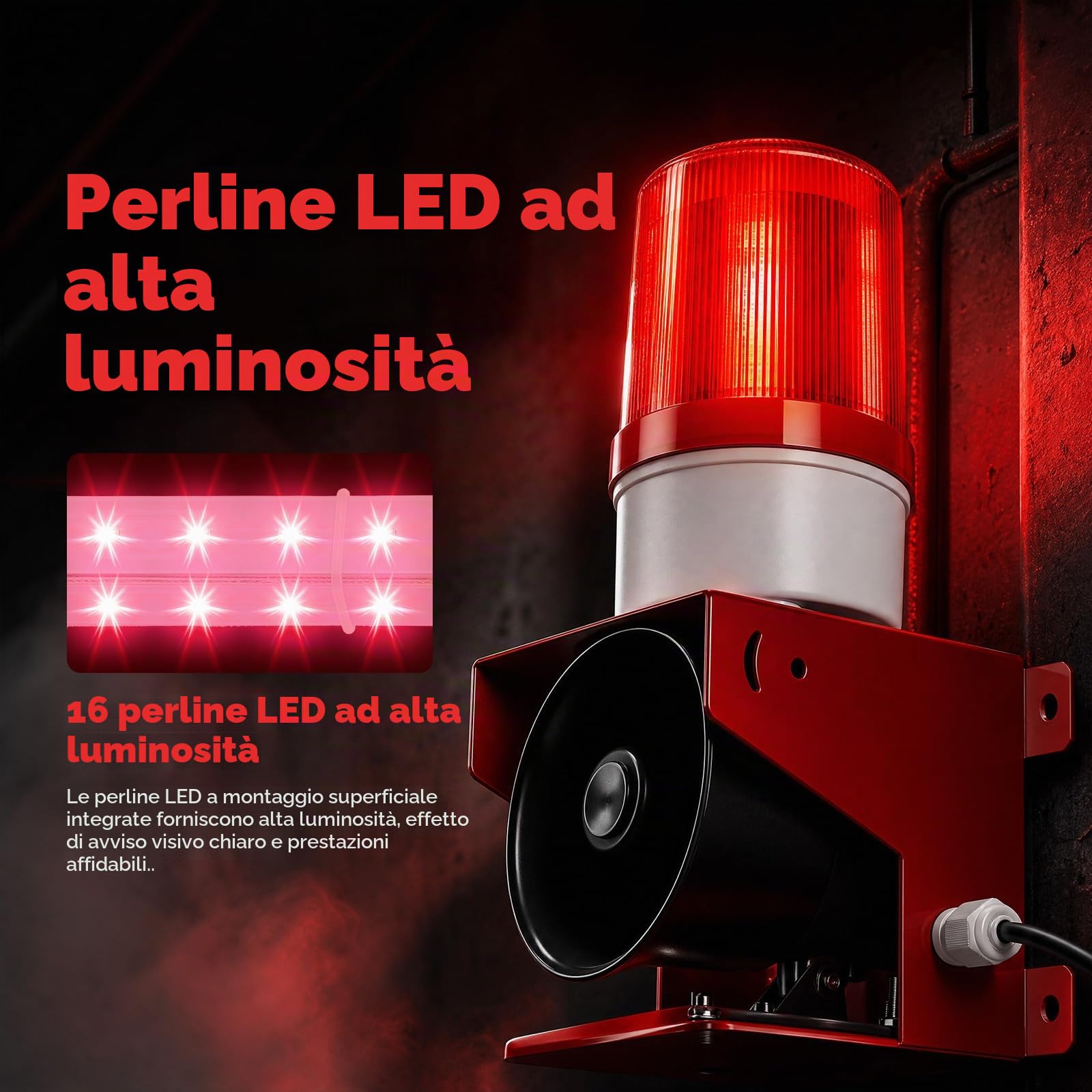 Sirena D'allarme Industriale, Sirena Luminosa E Sonora Da 120 Db D'allarme Industriale A Led Impermeabile IP65 Adatta Per Uso Interno Ed Esterno Spina Eu 220 V Suono Chiaro E Potente