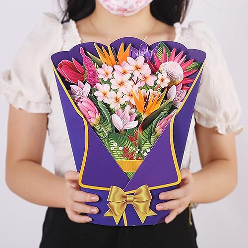 Miniatura 6 de 3D Paradise - Ramo de flores de papel, papel de flores, ramo de flores de tamaño 3D con tarjeta de felicitación y sobre para mujeres, amantes,