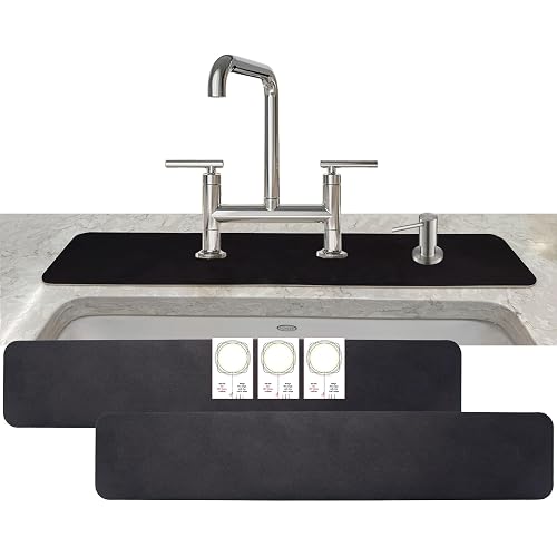 Customizable Faucet Mat Kitchen: AHA HOMEWARE Diatomite Rubber Kitchen Sink Splash Guard, Absorbent, Cuttable 2-PACK (Black, 29")
