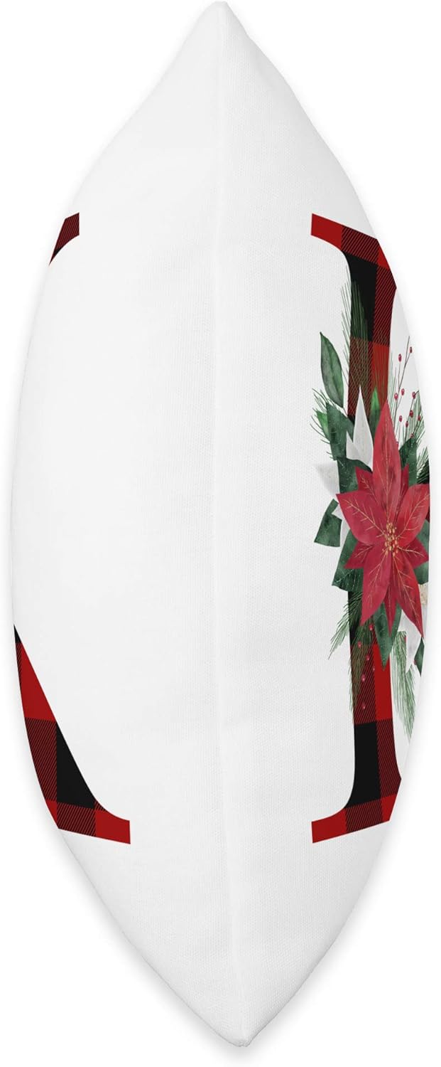 Plaid Monogrammed Letter K Personalized Initial Christmas Throw Pillow