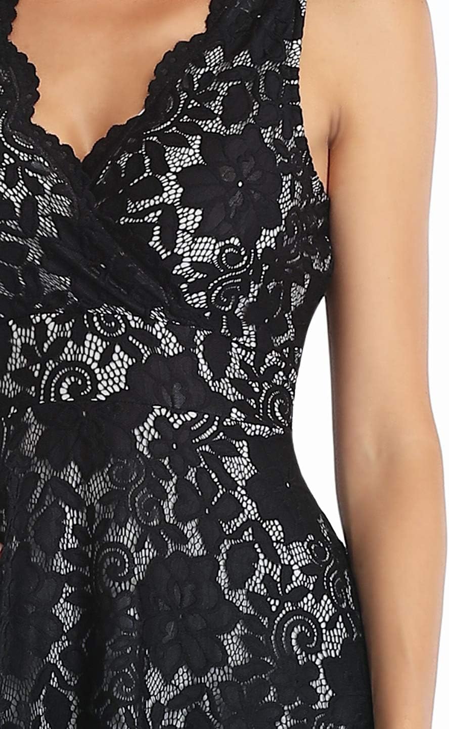 MISS MOLY Women's Floral Lace Overlay Fit and Flare Dress Sexy V-Neck Knee Length Elegant Party Wedding Dress - Image 2