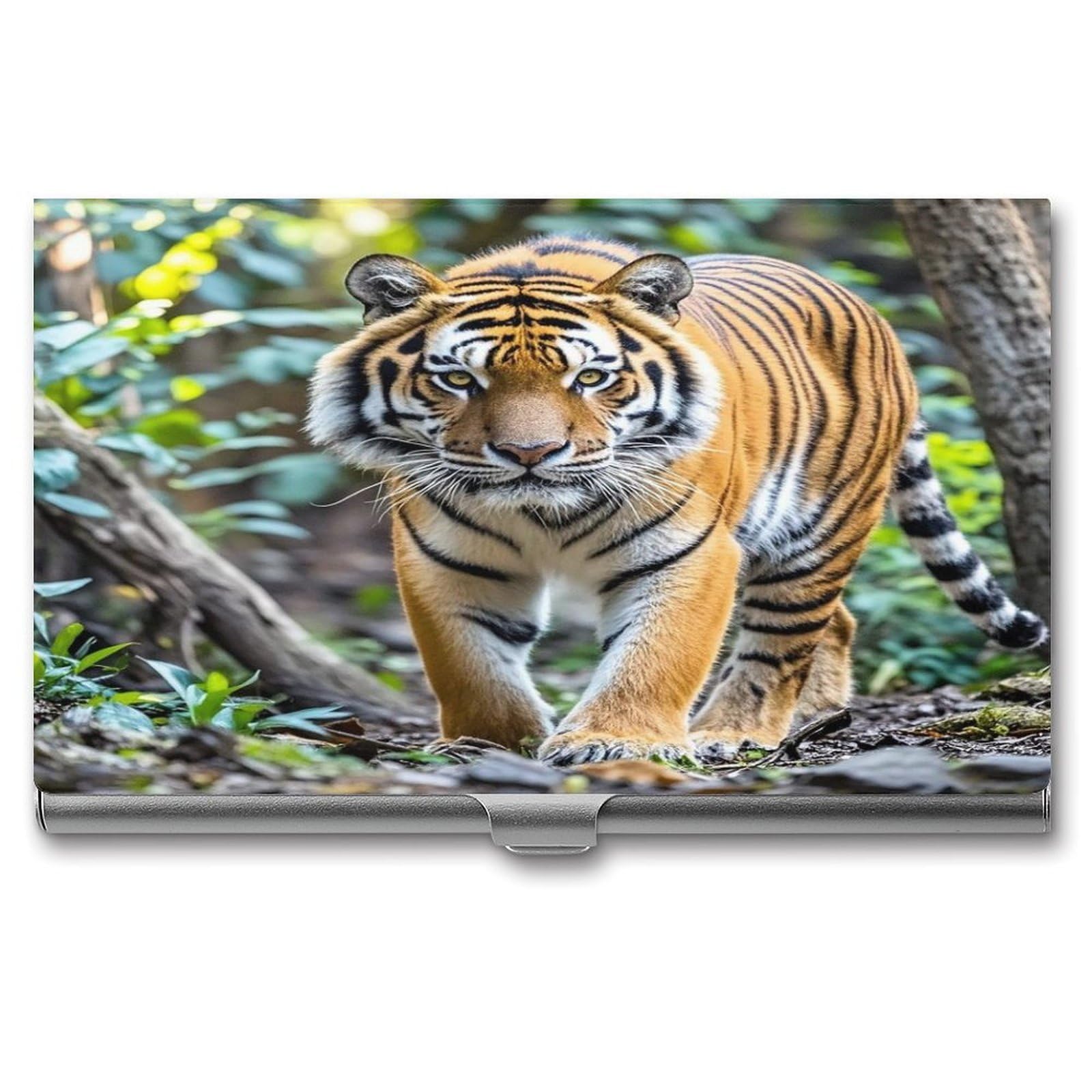 FekiLoot Tiger Business Card Holder Aluminum Alloy Business Card Case Convenient to Carry Business Card Dispenser for Men Women