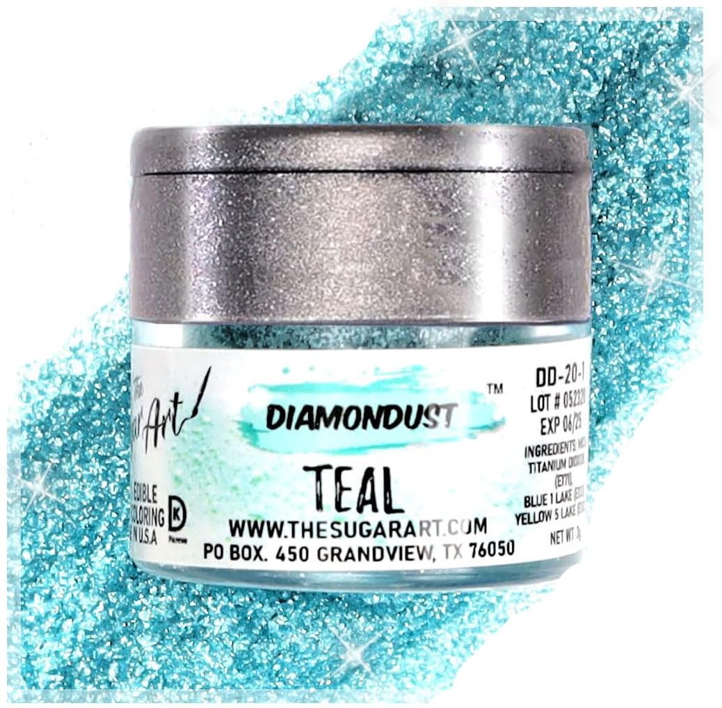 Teal Edible Glitter for Drinks, Cocktails, Cake Decorating, Strawberries, Chocolates & More | No Taste | 4g | 100% Food-Safe | Kosher, Vegan, Gluten & Nut Free | DiamonDust by The Sugar Art