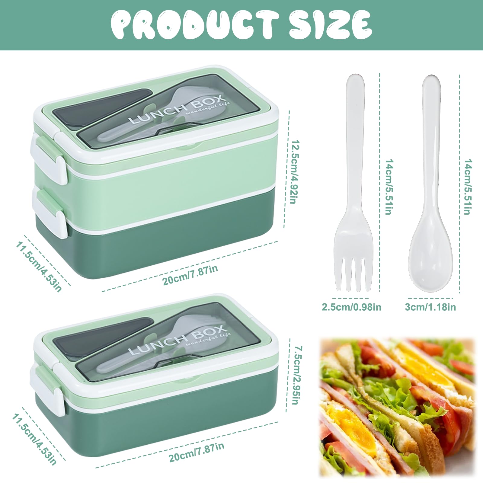 GEEKHOM Lunch Box Portainsalate 1700ml Con Contenitore Salsa E Posate - 4 Scomparti, Ermetico, Per Lavoro E Picnic - 3