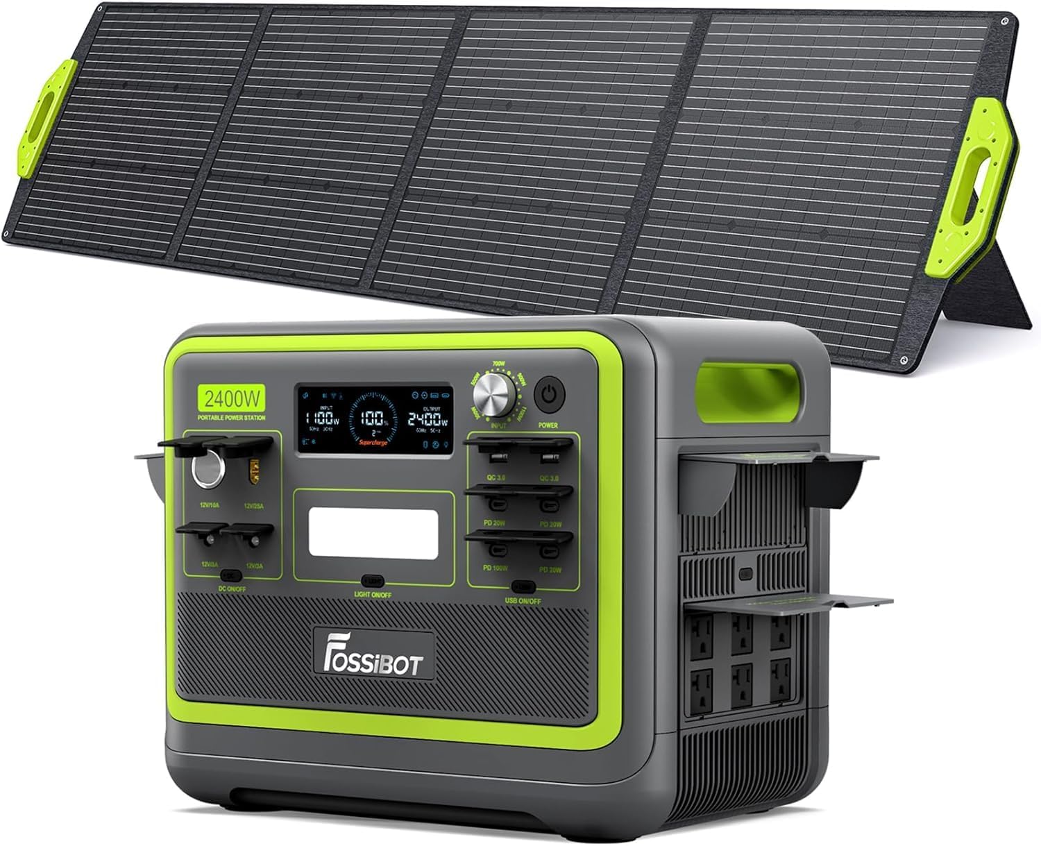 FOSSiBOT F2400 Moveable Energy Station with Panel, (4800W Peak) generador eléctrico portátil 2048Wh LiFePO4 Battery Photo voltaic Generator with 1100W AC,APP Management,1.5H Quick Charging for Dwelling,Tenting,RV