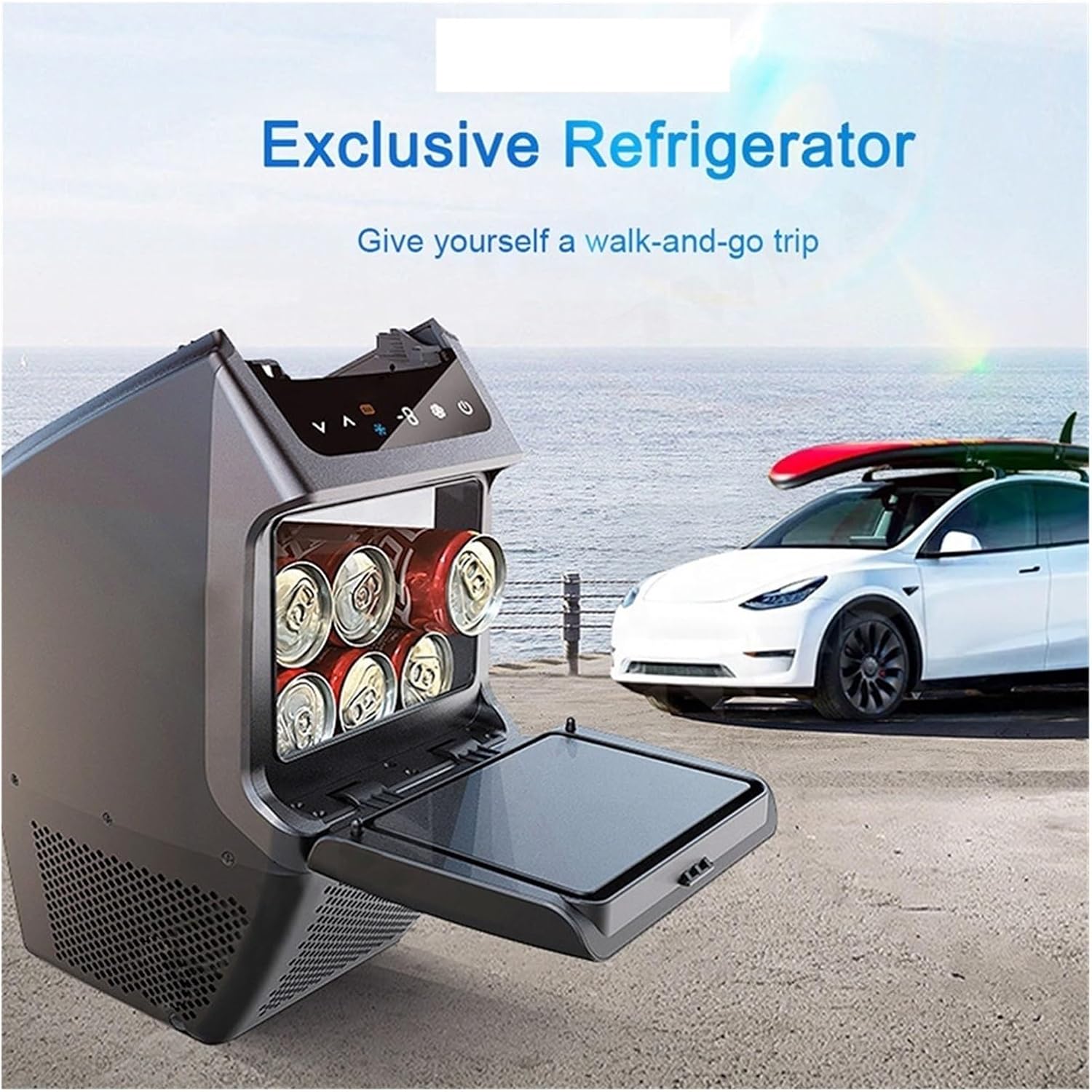 4.6L Ev Car Refrigerator Compatible For Tesla Model Y Tear Middle Armrest Freezer Heating 12V Modification