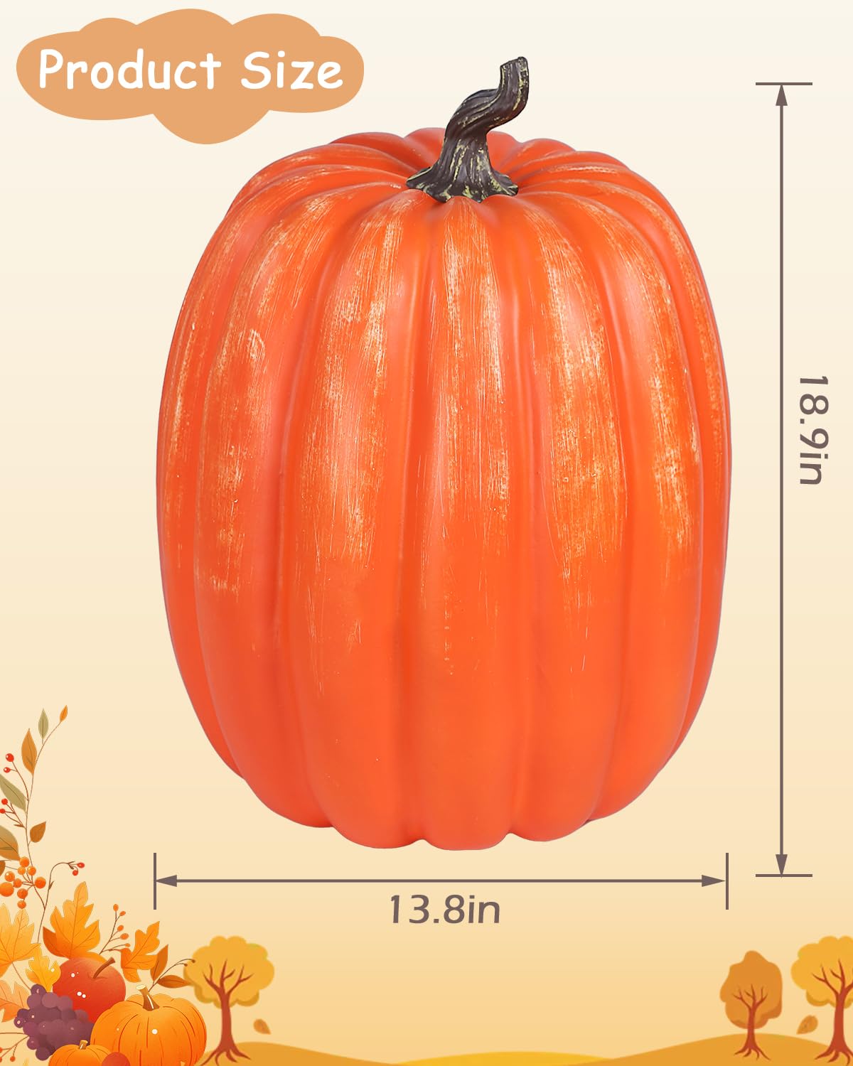 DuHouse Künstlicher Kürbis, groß, 48 cm, Dekoration für Halloween, Thanksgiving, Veranda, Innen- und Außenbereich