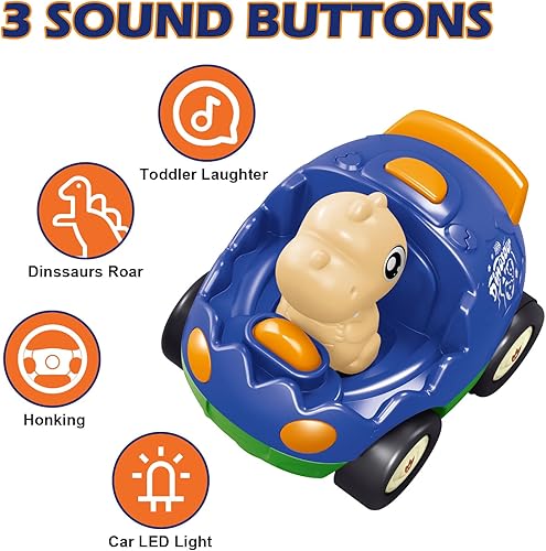 Miniatura 5 de Hiitytin Paquete de 2 autos de control remoto Dino para niños pequeños de 3 a 5 años, juguetes de dinosaurios, autos de dibujos animados RC con