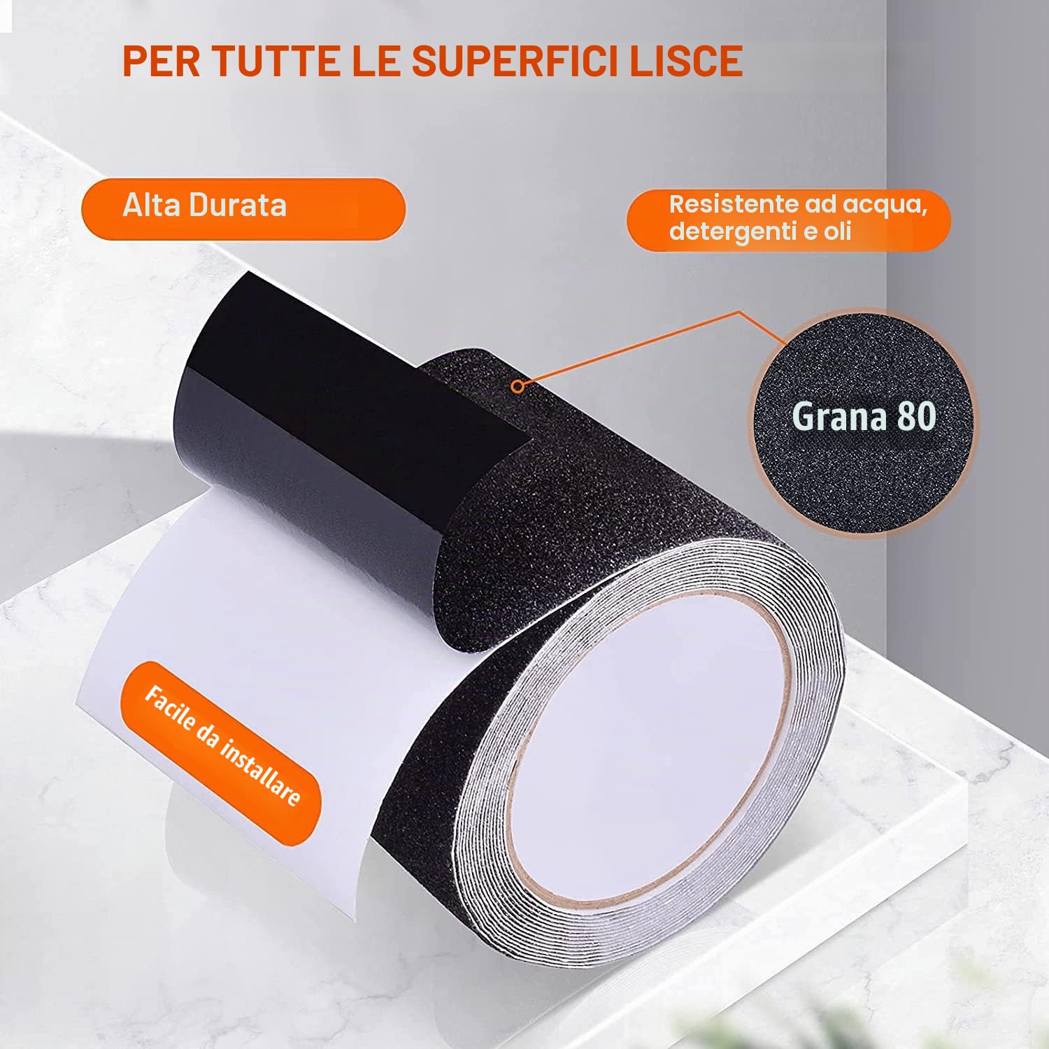 Striscia Antiscivolo Adesiva, 15cm*5m Antiscivolo Scale Esterne | Nastro Antiscivolo per Gradini, Adatto per Scale, Rampe, Cucine e Altre Aree Interne ed Esterne, Nero