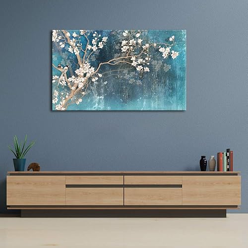 Miniatura 3 de DekHome Lienzo de gran tamaño para parejas, pájaros y orquídeas, flores, flores, ilustraciones, arte de pared, lienzo de animales para sala de