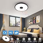 Etanche noire LED Plafond luminaire,avec haut-parleur Bluetooth,11Inch 18W, 2700K-6500K Lampe à musique variable,RGB Lumière de changement de couleur avec télécommande,pour salle de bain,douche,Chambre