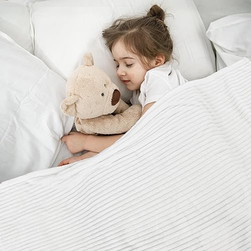 Miniatura 3 de Vessia Manta de franela de forro polar para sofá, cama, manta de microfibra a rayas blancas de 10.58 ozm, súper suave, cálida, acogedora, ligera,