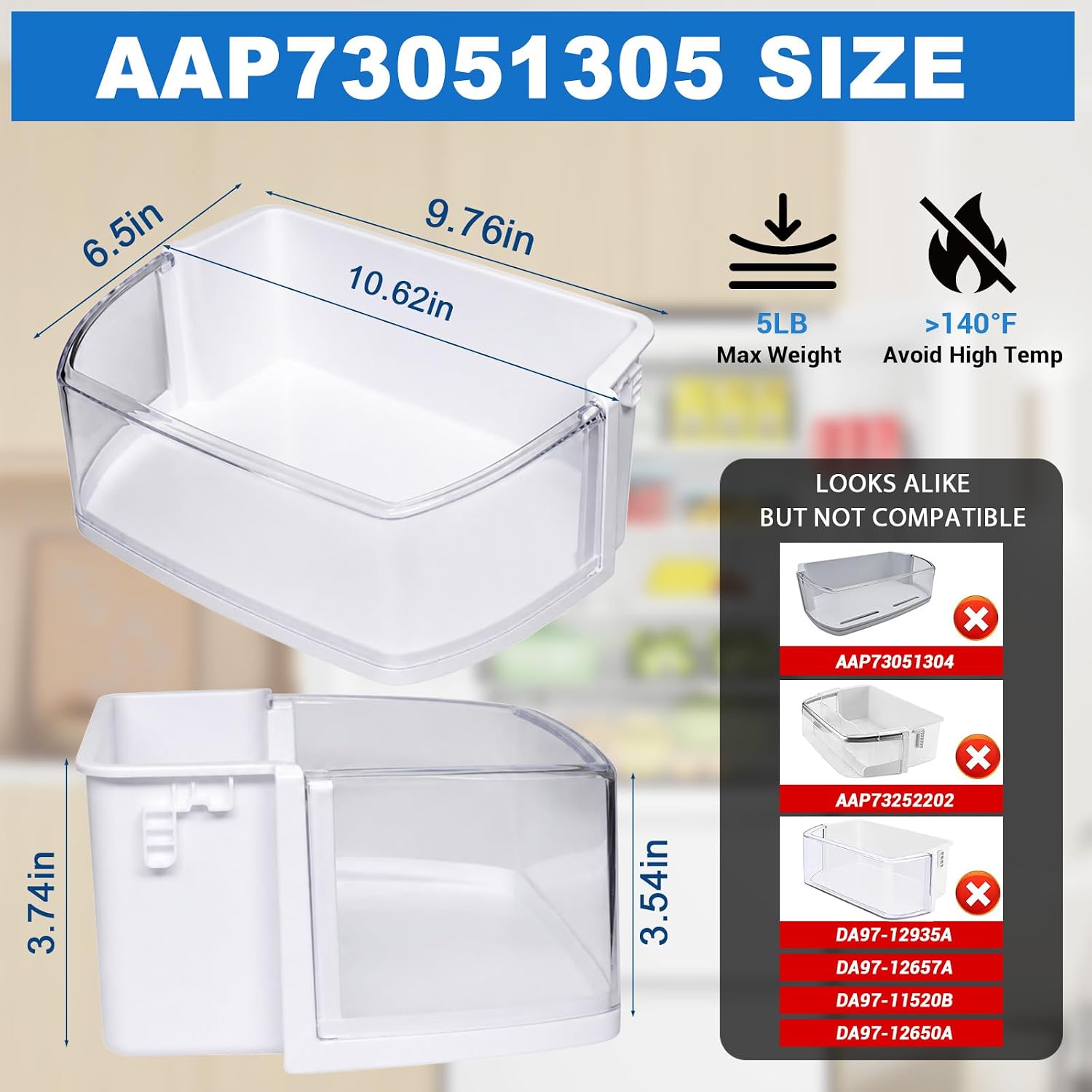 AAP73051305 Refrigerator Door Bin - Compatible with LG & Kenmore, Replaces AP5959449 PS11700735 EAP11700735 PD00031222 3190323 Refrigerator Door Shelf Replacement