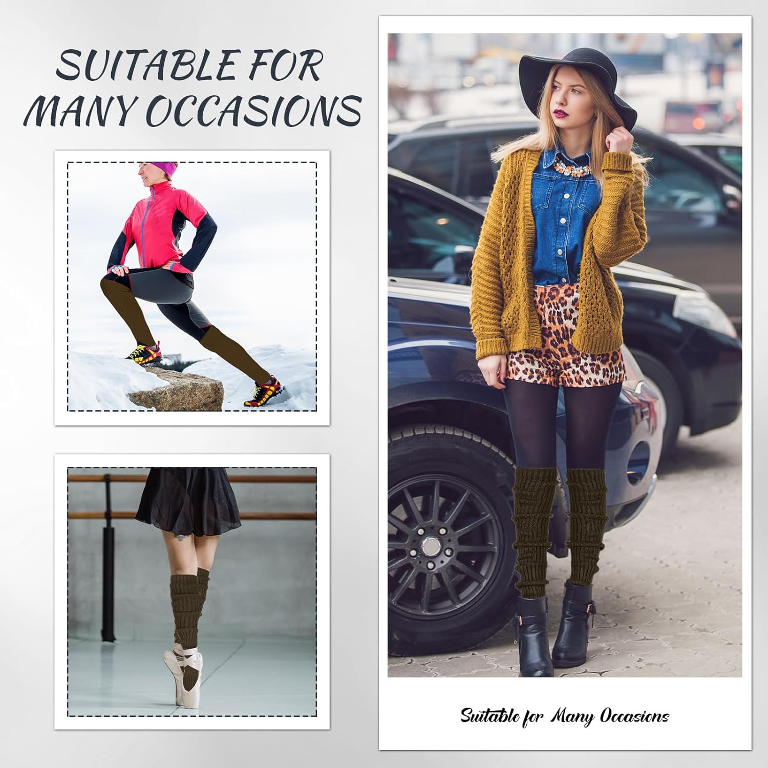 SATINIOR Long Leg Warmers for Women 24 Inch over The Knee Knit Ribbed Leg Warmer Stirrup Yoga 80s Party Dance Ballet Supply - Image 3