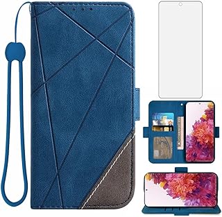 Compatible with Samsung Galaxy S20 FE Gaxaly S 20 FE 5G UW 6.5 inch Wallet Case and Tempered Glass Screen Protector Flip Card Holder Cell Phone Cover for Glaxay S20FE5G S20FE 20S Fan Edition 4G Blue