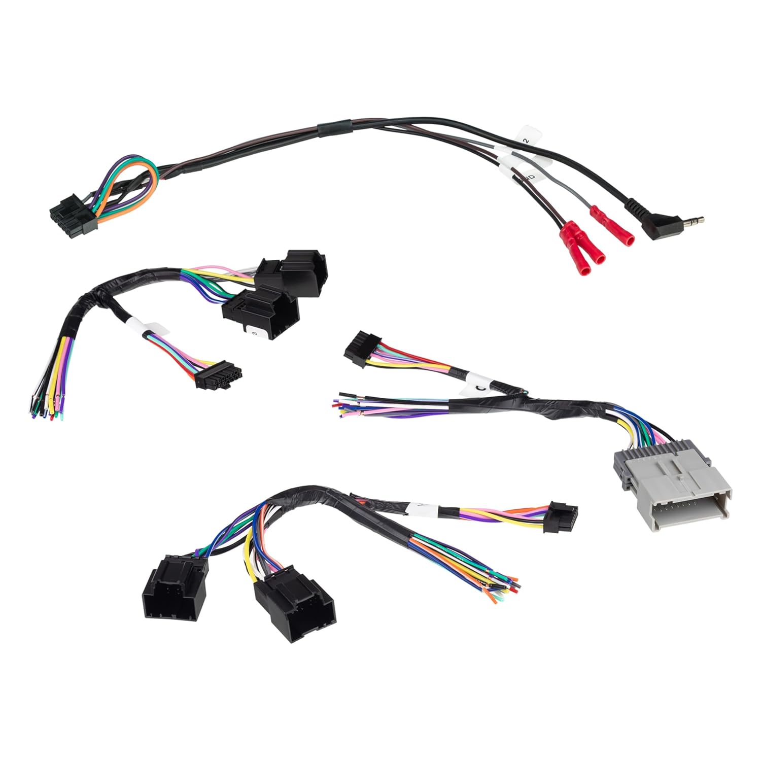 Various wiring harnesses and the Scosche LPGM35 interface module