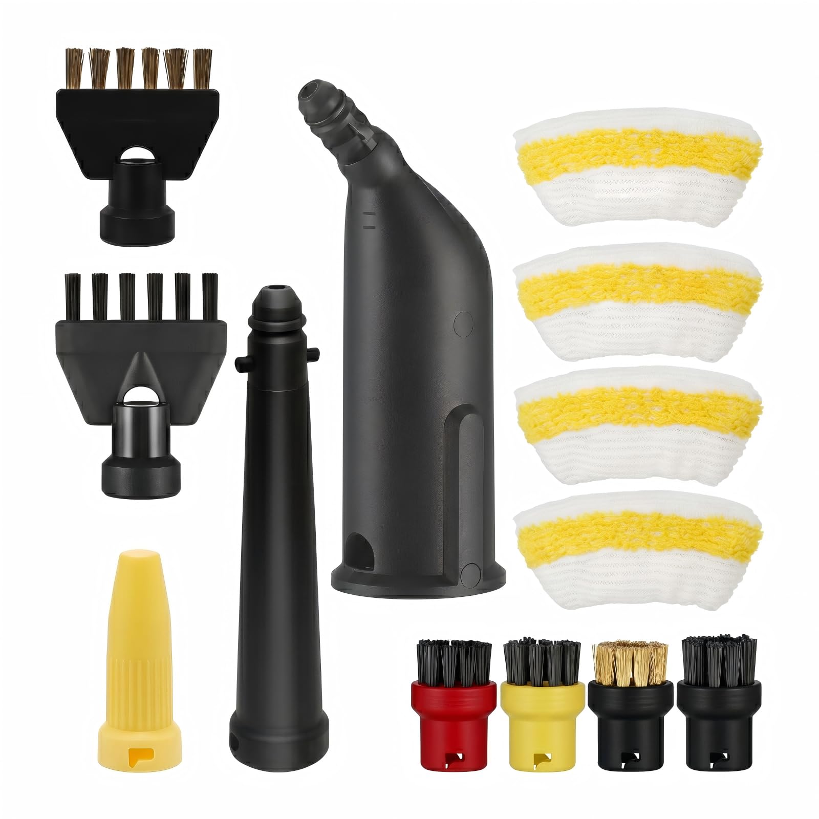 Kit de 13 Accessoires pour Nettoyeur Vapeur Compatible avec Kärcher EasyFix SC1 SC2 SC3 SC4 SC5, brosse ronde, brosse plate, buse allongée, buse coudée, buse pour recoins, chiffon en microfibre