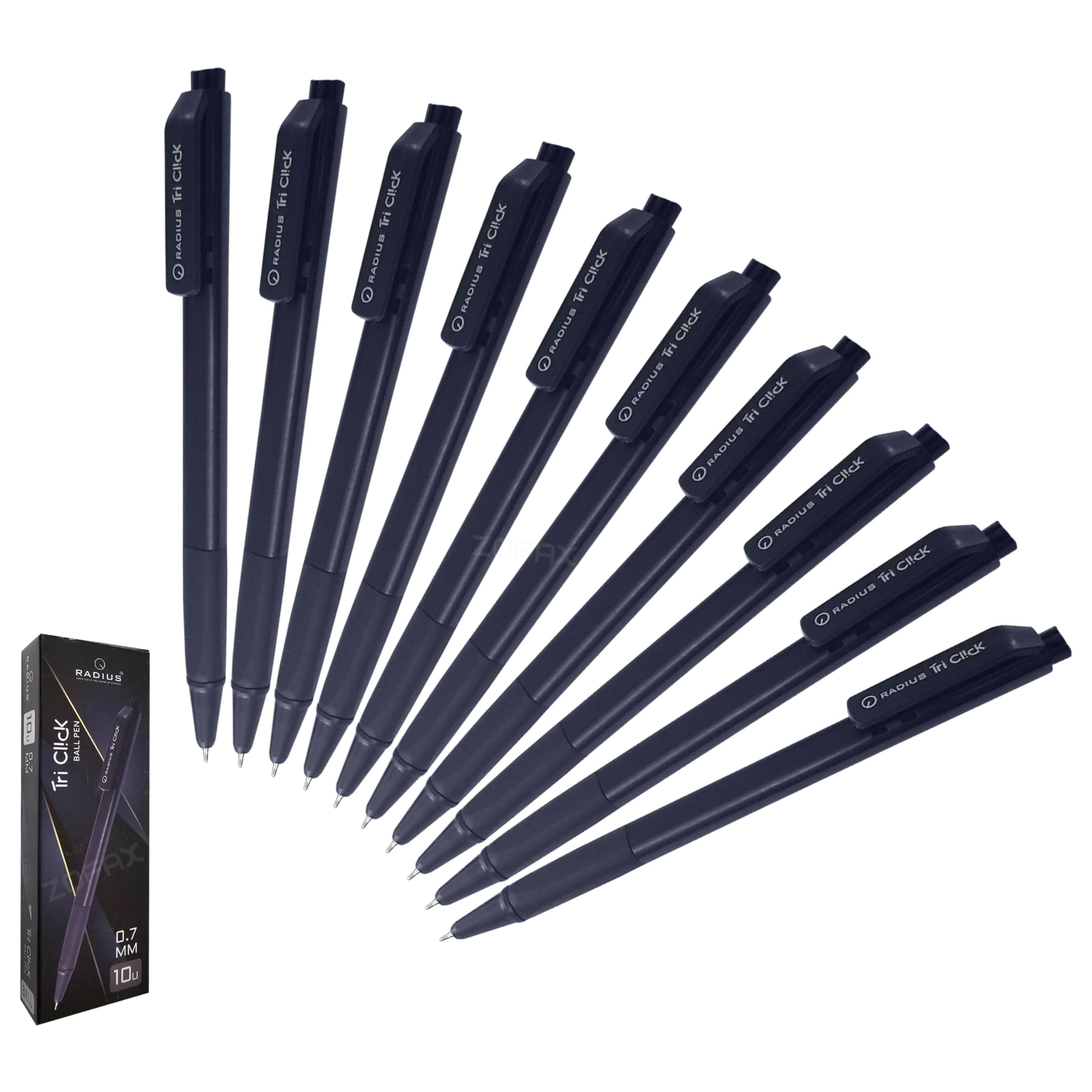 RADIUS Tri Click Retractable Ballpoint Pens, BLACK, Fine Point (0.7mm), Pack of 50, Triangular Grip, School Office Home Hospital Doctor Nurse Use