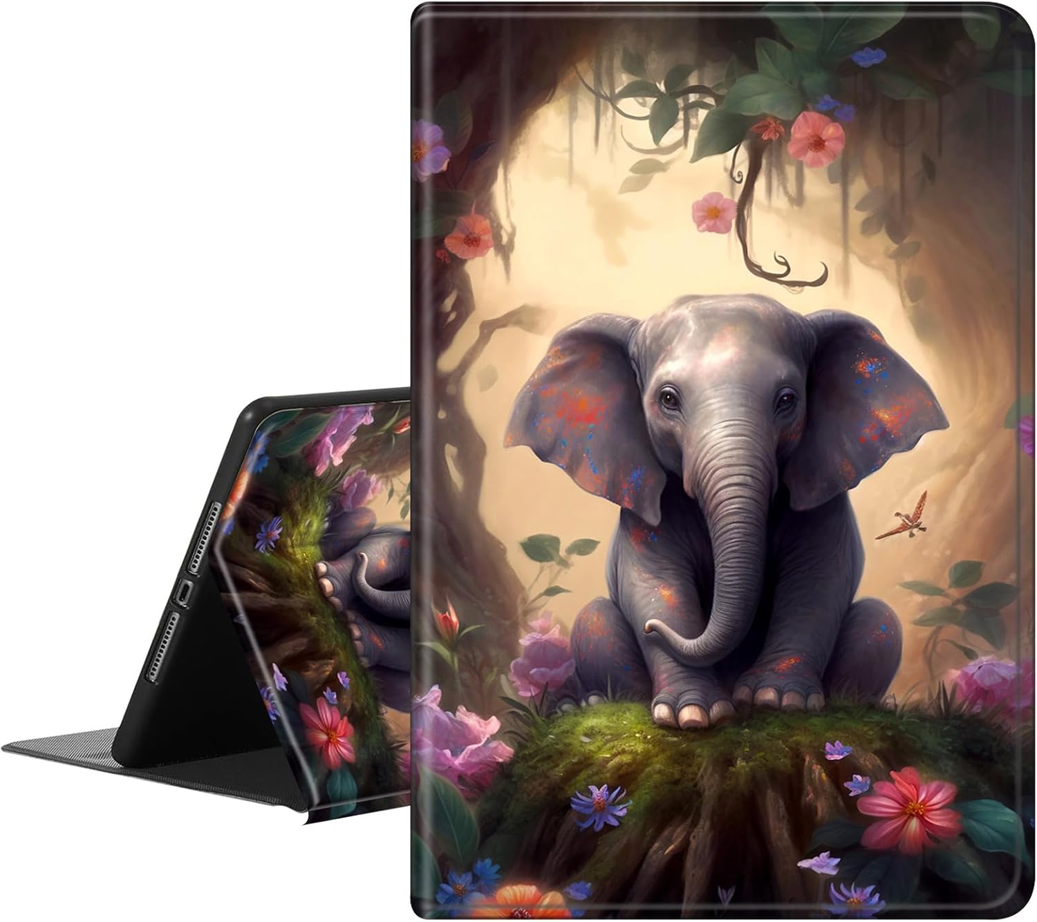 for Apple iPad Air 13 Inch Case (M3/M2-2025/2024 Release), Slim iPad 13 Protective Case with Stand Hard Back Shell for iPad Air 13, Auto Wake/Sleep, Golden Sunflowers Cute Elephant