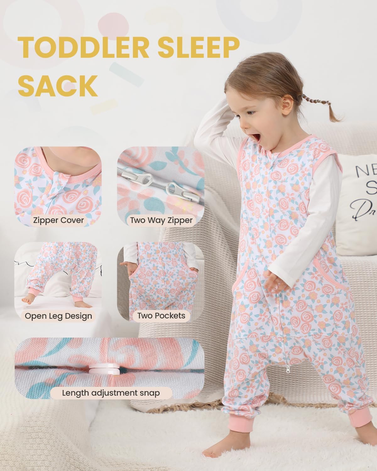 HOMEAL Sleep Sack with Legs 2t-3t,Toddler Light Wearable Blanket Baby, Sleep Sack Baby for Early Walkers - Image 2