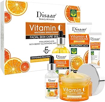 Vitamin C Facial Skin Care Set of 5, Brightening Beauty Kit With Hyaluronic Acid, Berry Glutathione, Vitamin, 100ml Facial Cleanser, 100ml Toner, 30ml Facial Essence, 50ml Face Cream, 25ml Eye Cream