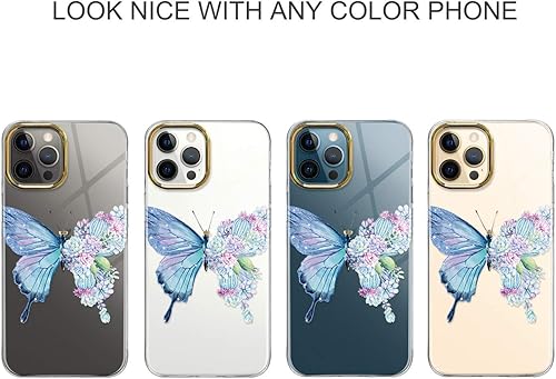 Miniatura 3 de JAHOLAN Funda transparente compatible con iPhone 12 Pro Max con purpurina morada, diseño de mariposa a prueba de golpes, TPU a prueba de golpes,