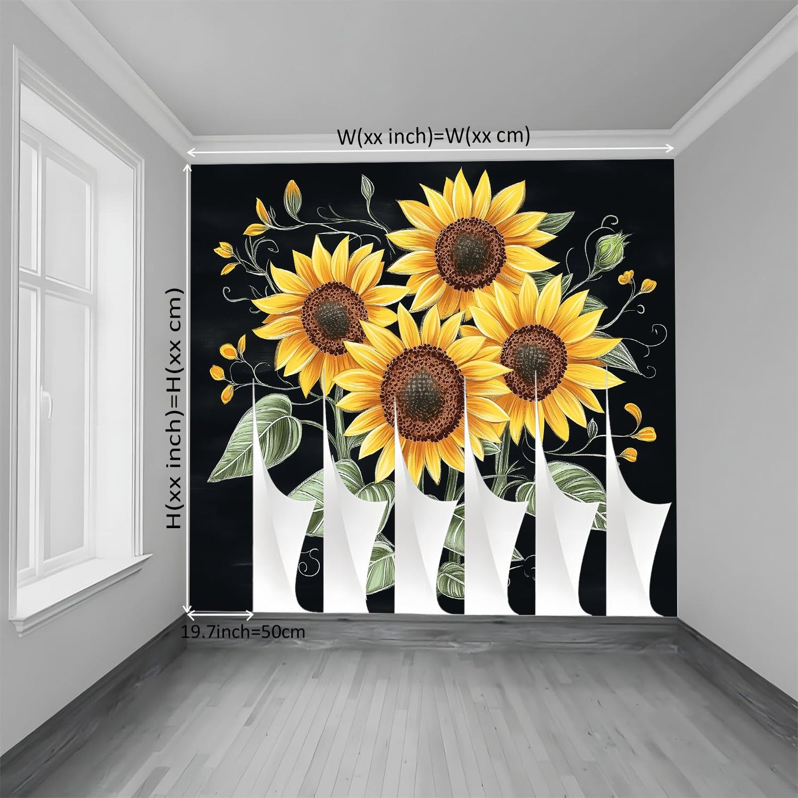 Fototapeta 350 x 256 cm Rośliny Słoneczniki Minimalizm Włóknina Fototapeta 3D | Fototapeta Ścienna Dekoracja Salon Sypialnia, Czarny