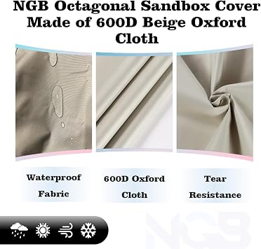 NGB Octagonal Sandbox Cover, 600D Waterproof Oxford Cloth Sandbox Protector with High-Efficiency Windproof Hooks 4, Easy-to-Find Reflective Handles and Fixed Elastic Drawstring (Beige, 85x78x9)