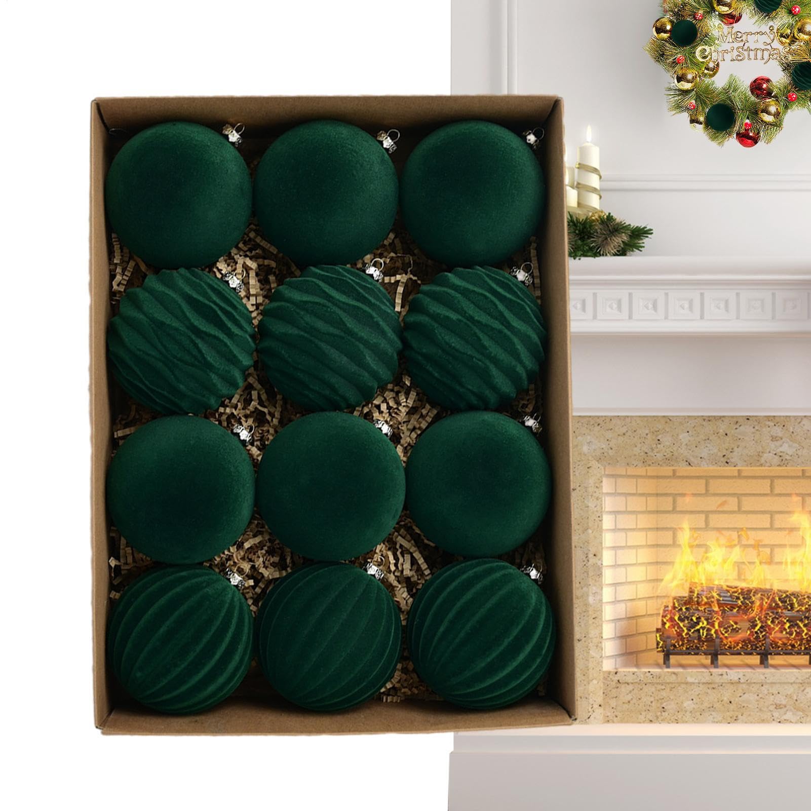 Ornements pour sapin de Noël de 12 boules veloutees pour sublimer votre salon