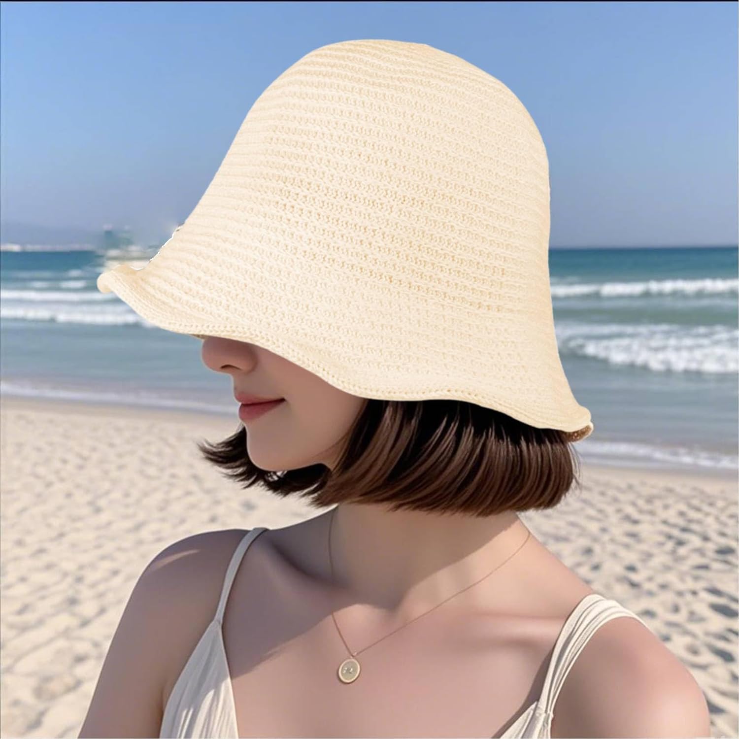 MILAKOO Crochet Bucket Hat Knit Braided Floppy Soild Color Cap for Women Foldable Sun Bowler Hat - Image 2