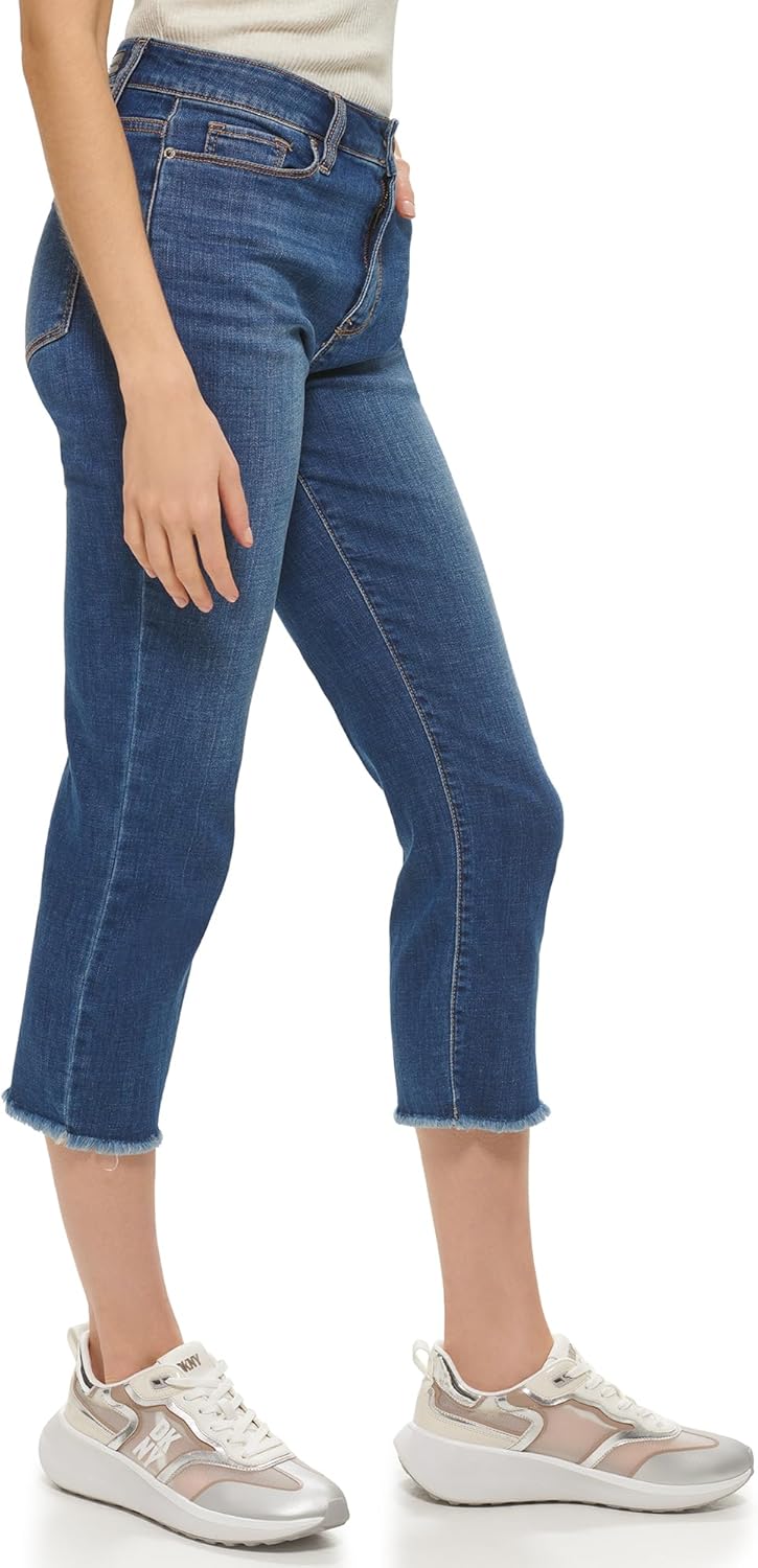 DKNY Womens Slim Straight Crop Jeans - Image 4