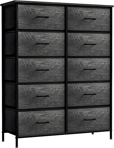 Miniatura 6 de Sorbus Cómoda con 10 cajones de madera sintética, unidad organizadora de pecho con marco de acero, parte superior de madera y asa, contenedores de