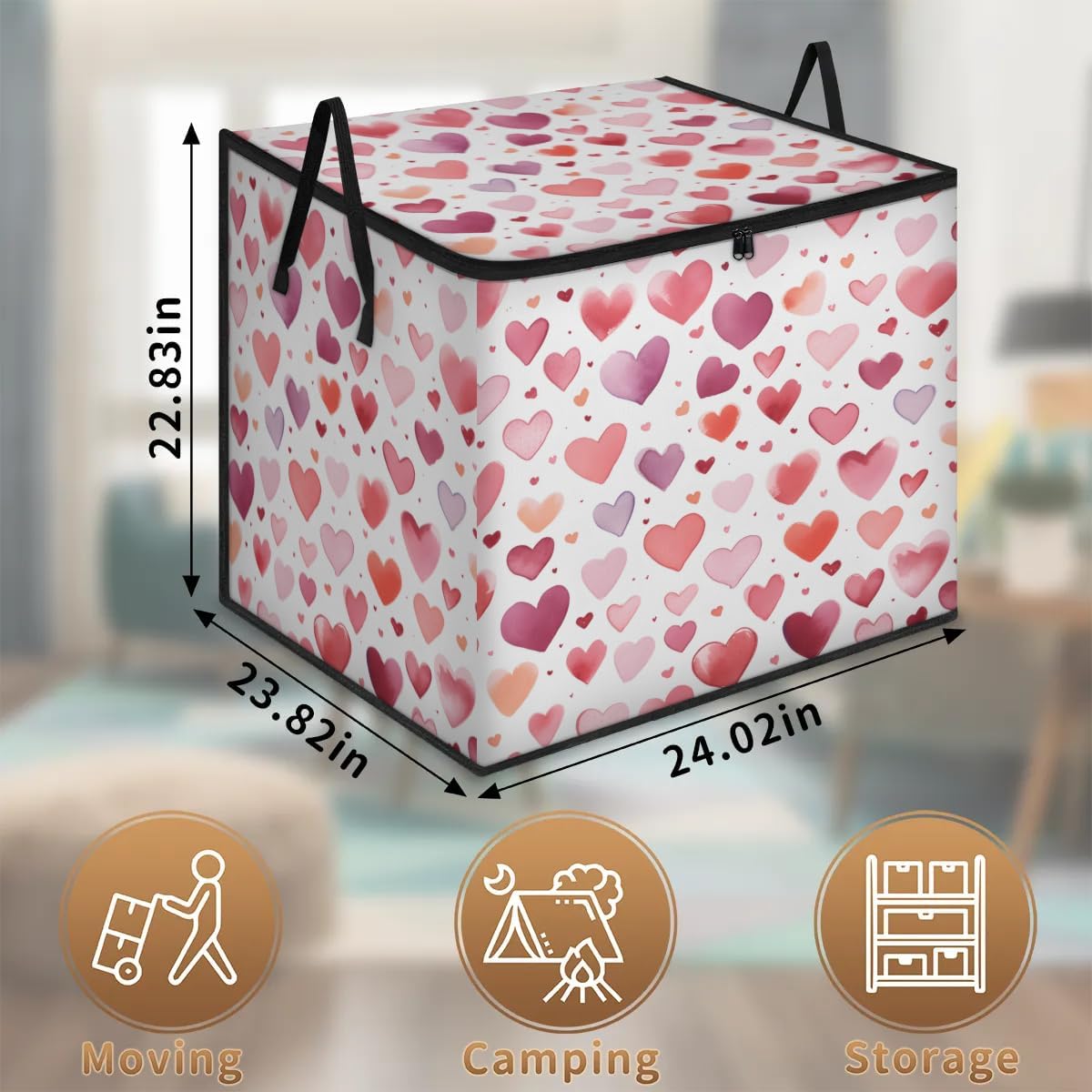 Honeybaby 214L Extra Large Comforter Storage Bag Pattern Day Valentines Storage Totes with Lids Waterproof Closet Organizer Folding Blanket Storage Bags for Clothes Bedding Pillows