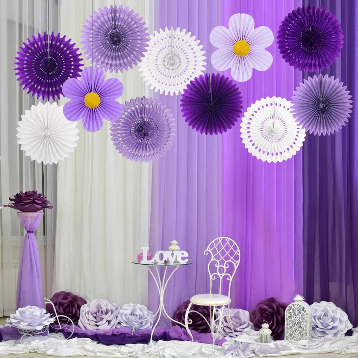 Purple Paper Fans - Party Decorations -7 Purple Paper Fans - Party Decorations -7
