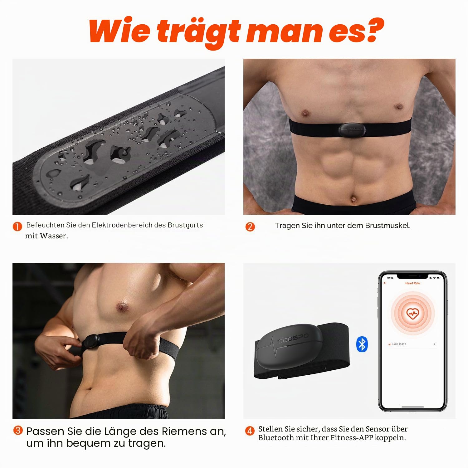 COOSPO H6M Herzfrequenzmesser Pulsgurt Brustgurt Bluetooth ANT+ Konnektivität, Herzfrequenz Sensor EKG-Messung IP67 Wasserdichter, Kompatibel mit Wahoo, Elite HRV, Rouvy, adidas Run, Kinomap, Pulsoid