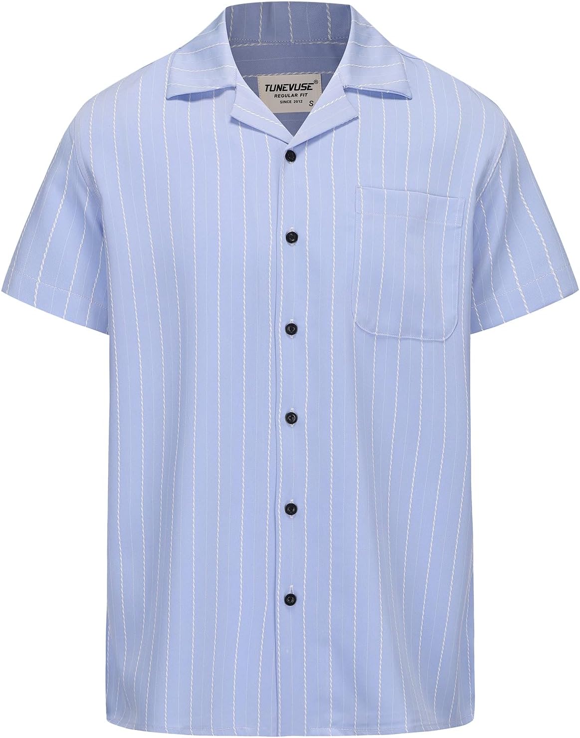 TUNEVUSE Men Hawaiian Shirt Vintage Striped Shirt Short Sleeve Summer Beach Causal Cuban Collar Shirt with Pocket - Image 4