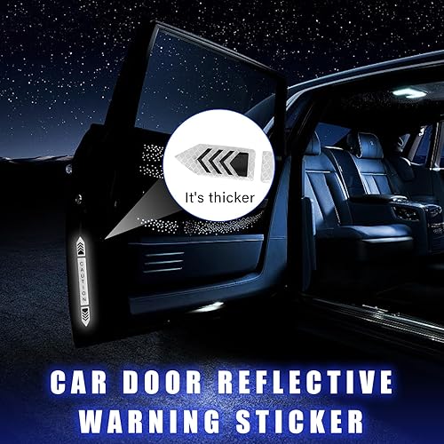 Miniatura 4 de Dickno 4 calcomanías de apertura para puerta de automóvil, tira protectora anticolisión de visibilidad nocturna, calcomanías reflectantes de