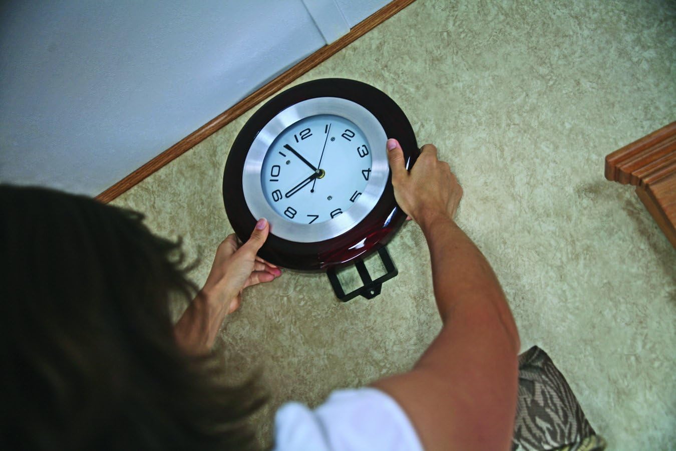 Camco Wall Mounted Round Quartz Movement Clock with Solid Wood Frame for RVs - Interior Accessory and Accent for RVs, Campers an Trailers | Won't Rattle or Fall During Travel - (43781)