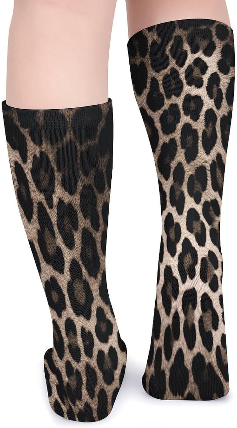 Black Leopard Print Crew Socks Soft Thermal Socks | Socks for Men Women-Casual Wicking,High Stocking for Sports Running-Long Thin Tube Sports Breathable