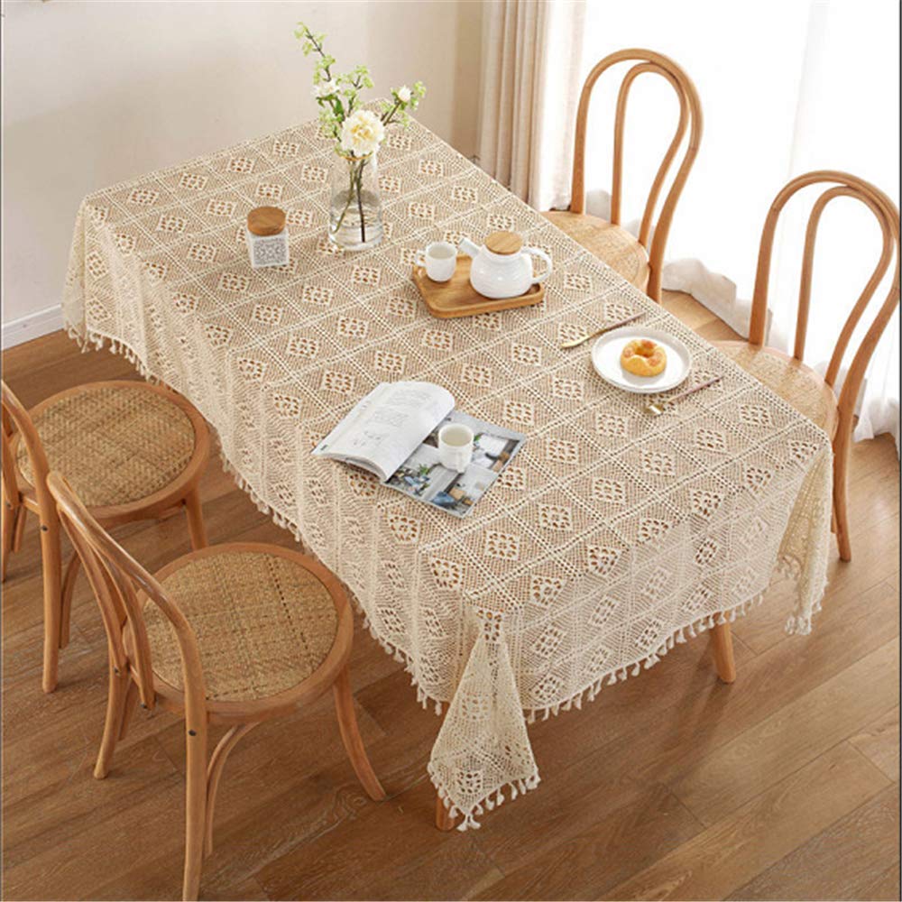Rechteckige Spitzendeckchen aus beiger Baumwolle gehäkelt - Tischdekoration für Hochzeit, Zuhause, Party - 140 x 220 cm