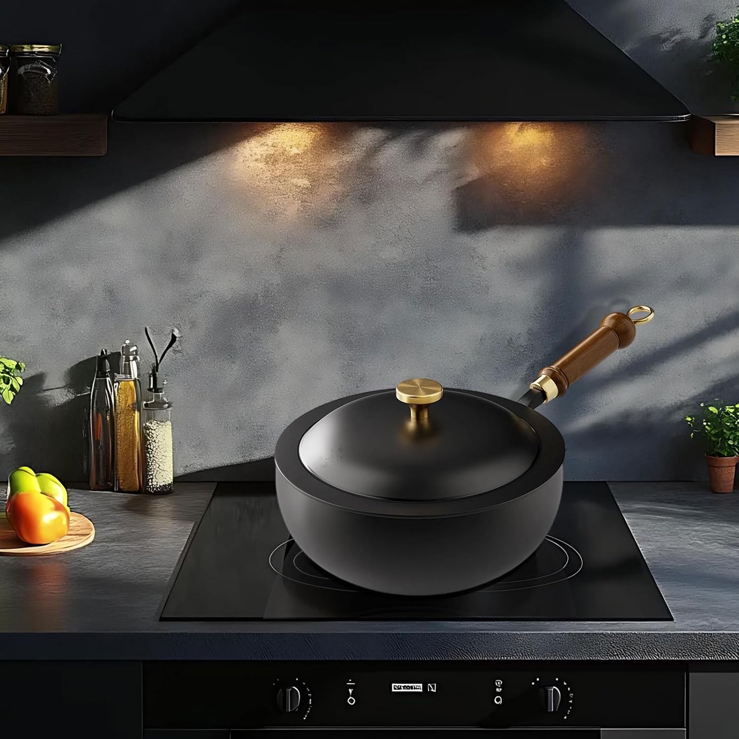 Uncoated Thick Iron Pot 10 Inch Japanese Pan Cast Iron Wok with Lid Thermal Conductivity Efficiency, Hand Forged Iron Easy to Clean for Deep Frying Stewing Oven Induction Cooker