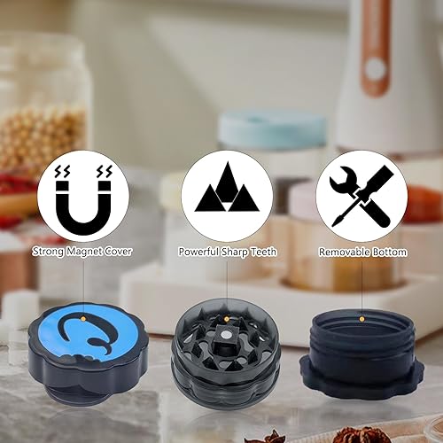 Miniatura 3 de Molinillo de cigarrillos de hierbas y especias molinillo de plástico de manivela con asa tanque de almacenamiento de molinillo de 2441in 2 en 1