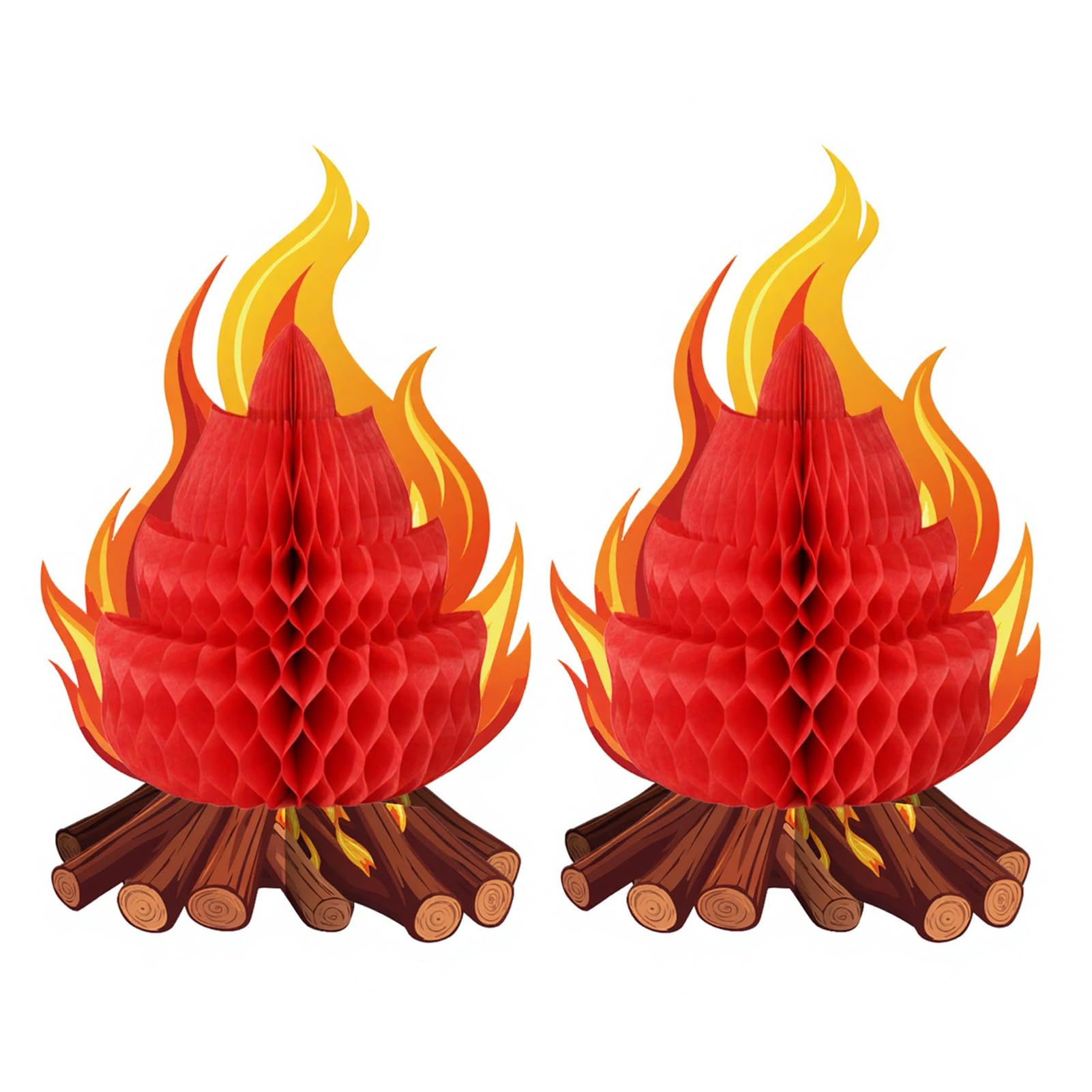 Virelynx Fake Campfire Decoration – 3D Paper Honeycomb Campfire Centerpiece, Artificial Flame Folding Ornament for Camp Party Decor