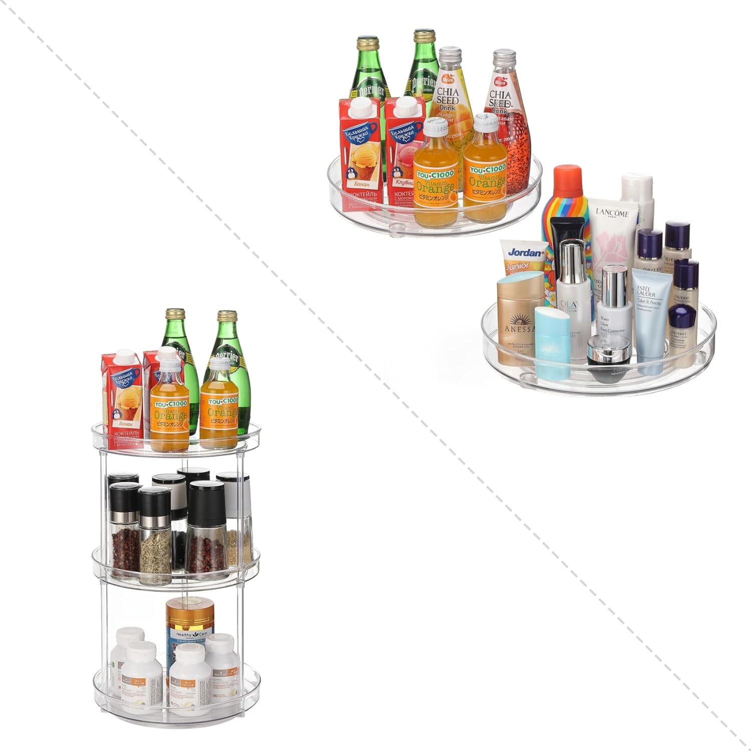 URALFA 2 Pack 10.5 in Lazy Susan & 3 Tier 9 Inch Lazy Susan Turntable for Cabinet