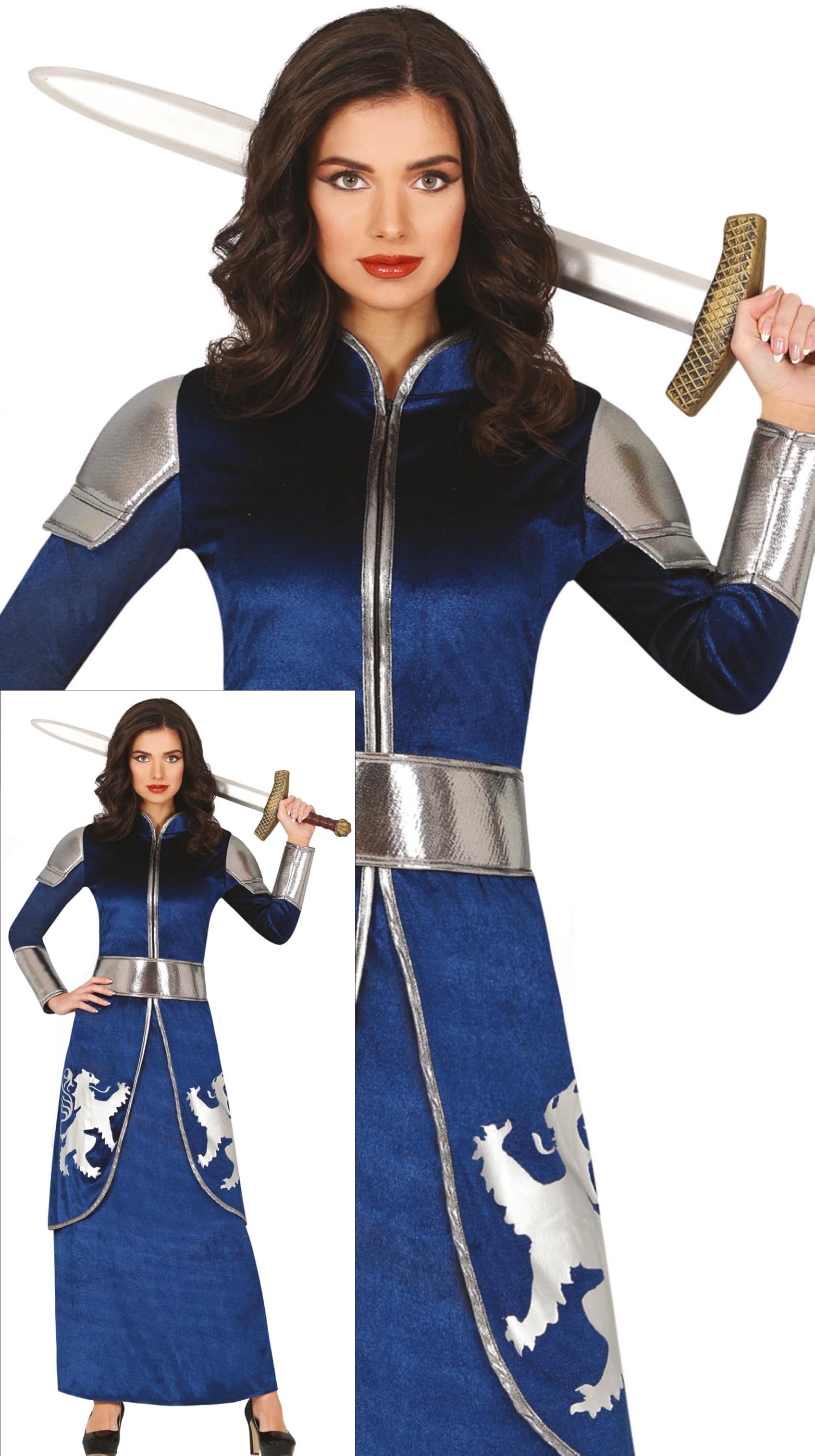 FIESTAS GUIRCA Royal Knight Fancy Dress Women - Blue Warrior Costume - Crusader Fancy Dress Costumes for Women Size L