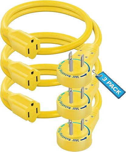 Maximm Cable de extensión de enchufe plano giratorio de 360 de 0.5 pies, cable de alimentación de 3 clavijas, cable de alimentación de 16 Awg,