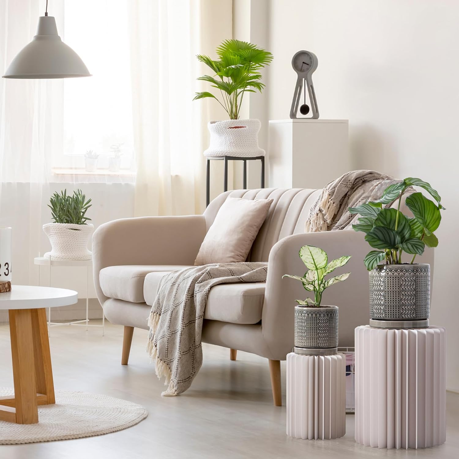 Indoor-Outdoor Ceramic Plant Pots: 6 Inch Flower Pots with Drainage Hole & Saucer - Decorative Ceramic Pots for Plants Herbs Succulents - Home Garden Patio Lawn Use