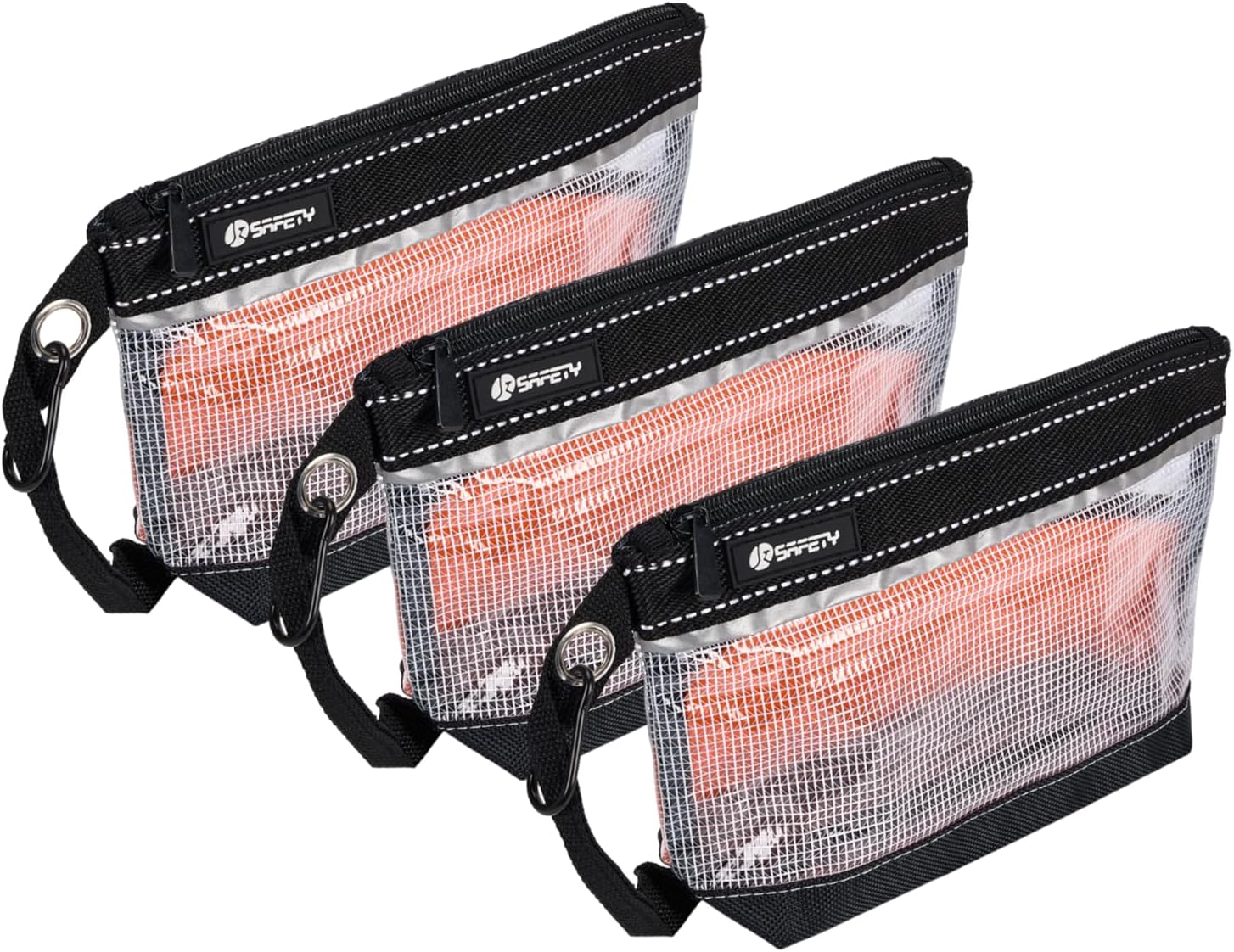 JkSafety 3 Pack Waterproof Clear Small Zipper Tool Pouch Bags with Carabiner and Handle Strap