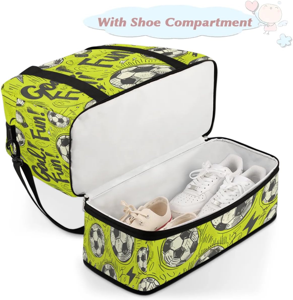 Sports Duffel Bag, Foldable Soccer Ball Travel Duffel Bag, Gym Yoga Beach Bag Weekender Overnight Bag with Shoes Compartment for Men Women, Sports