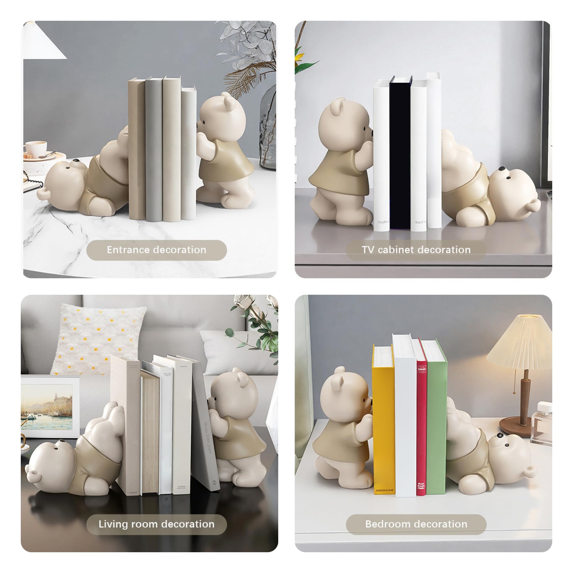 1 paio di fermalibri decorativi a forma di orso, in resina, per mensole, scrivania, casa, ufficio, antiscivolo e impermeabile, simpatico regalo di inaugurazione della casa